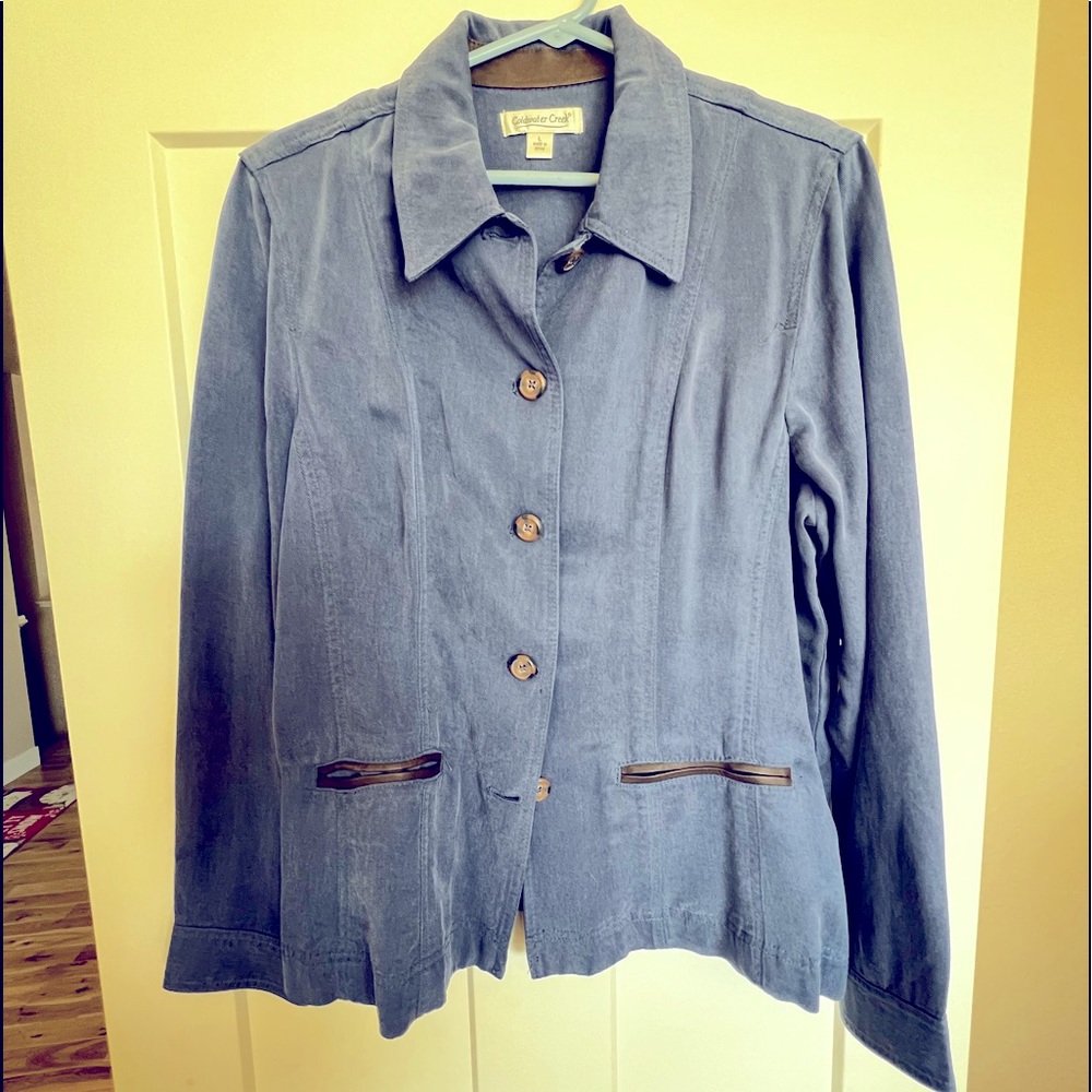 Tencel jacket with leather detail at pockets